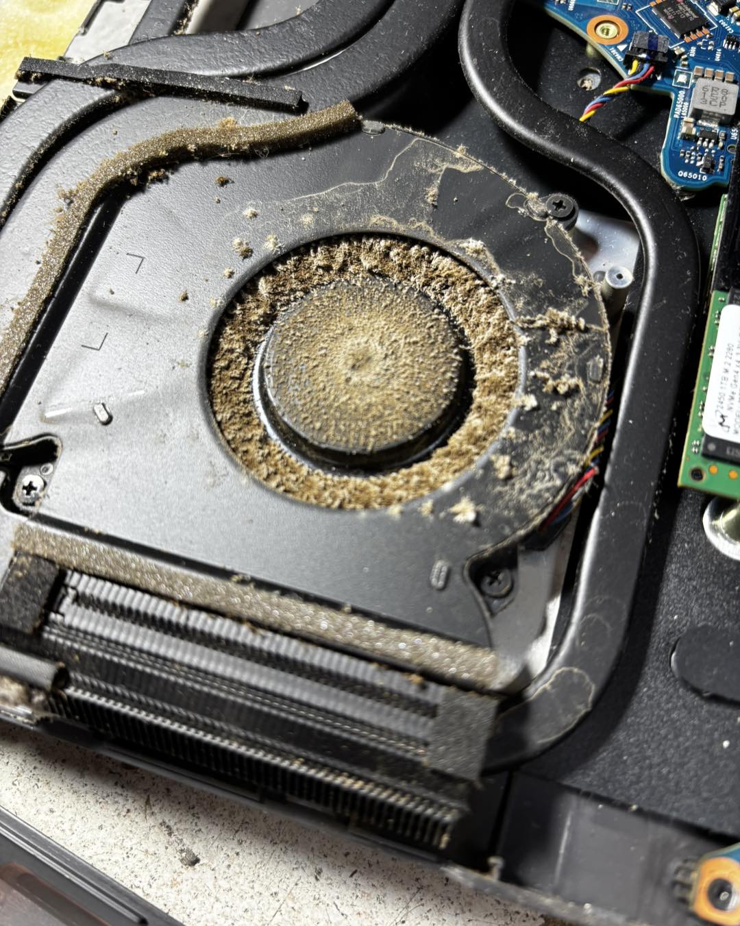 Interior laptop Lenovo gaming — ventilator blocat de praf