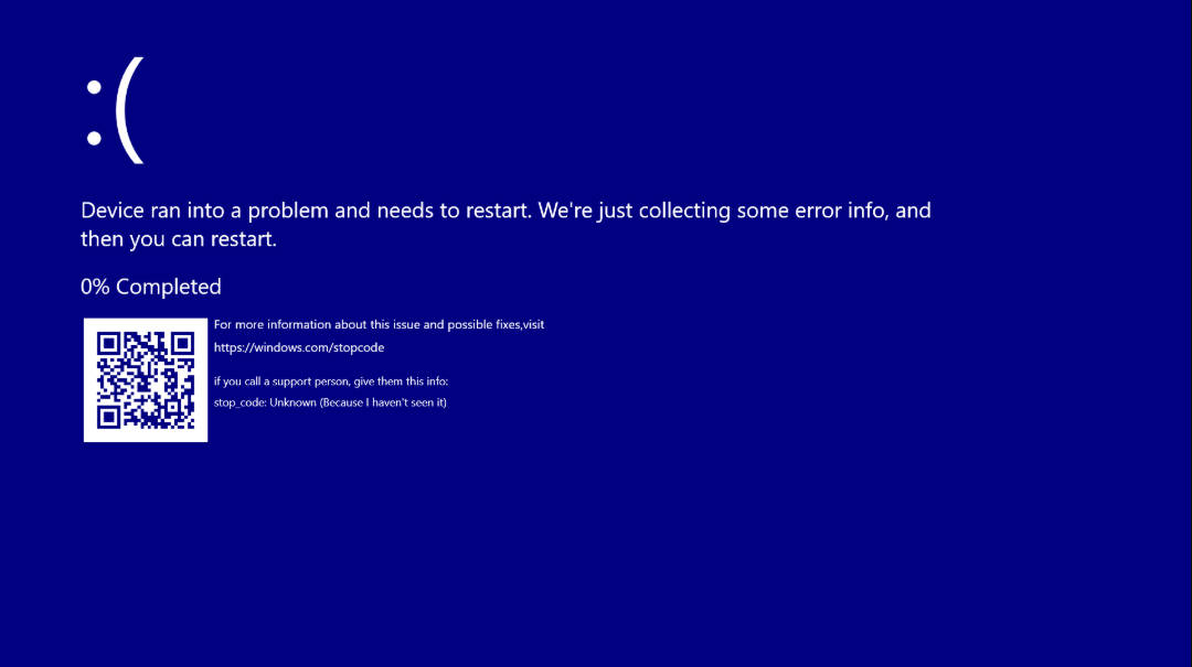 Ecran albastru BSOD pe laptop — semn că Windows trebuie reinstalat
